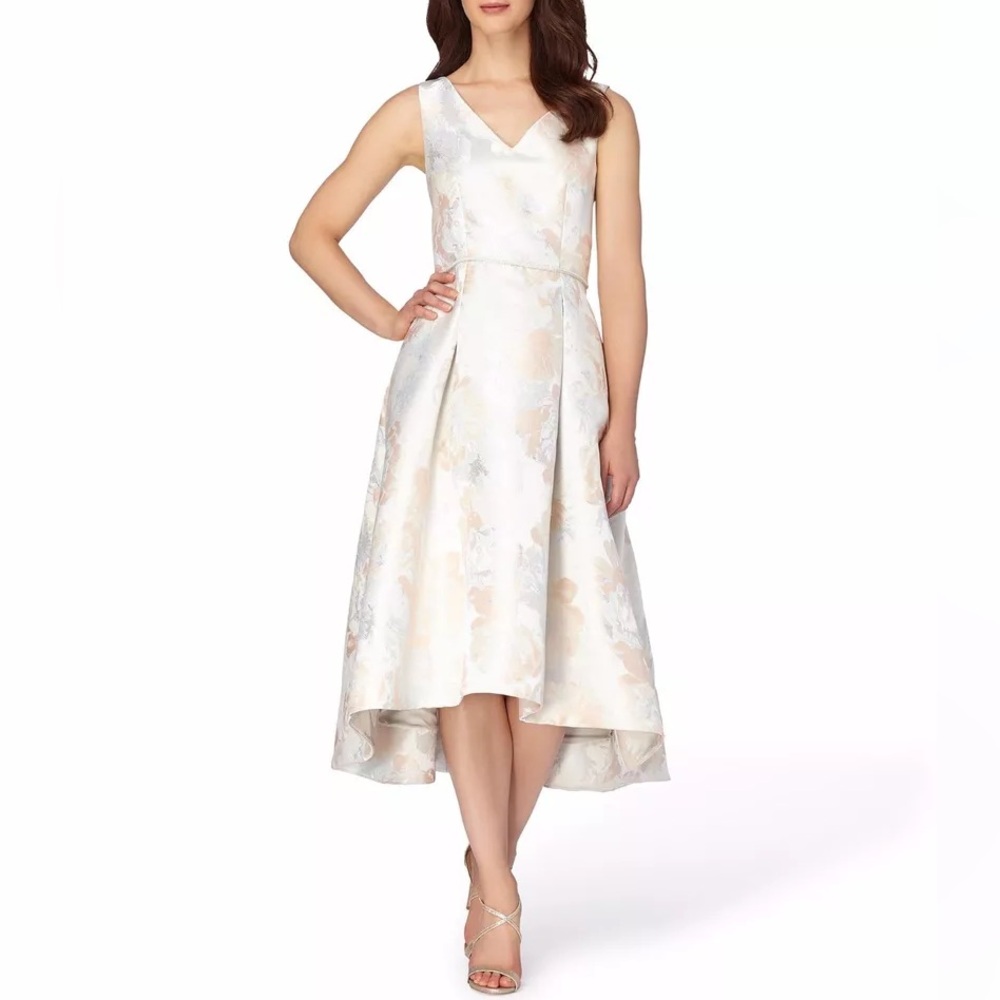 Special Occasion Tahari Pearl Pastel Floral Metallic Jacquard Midi Dress size 6